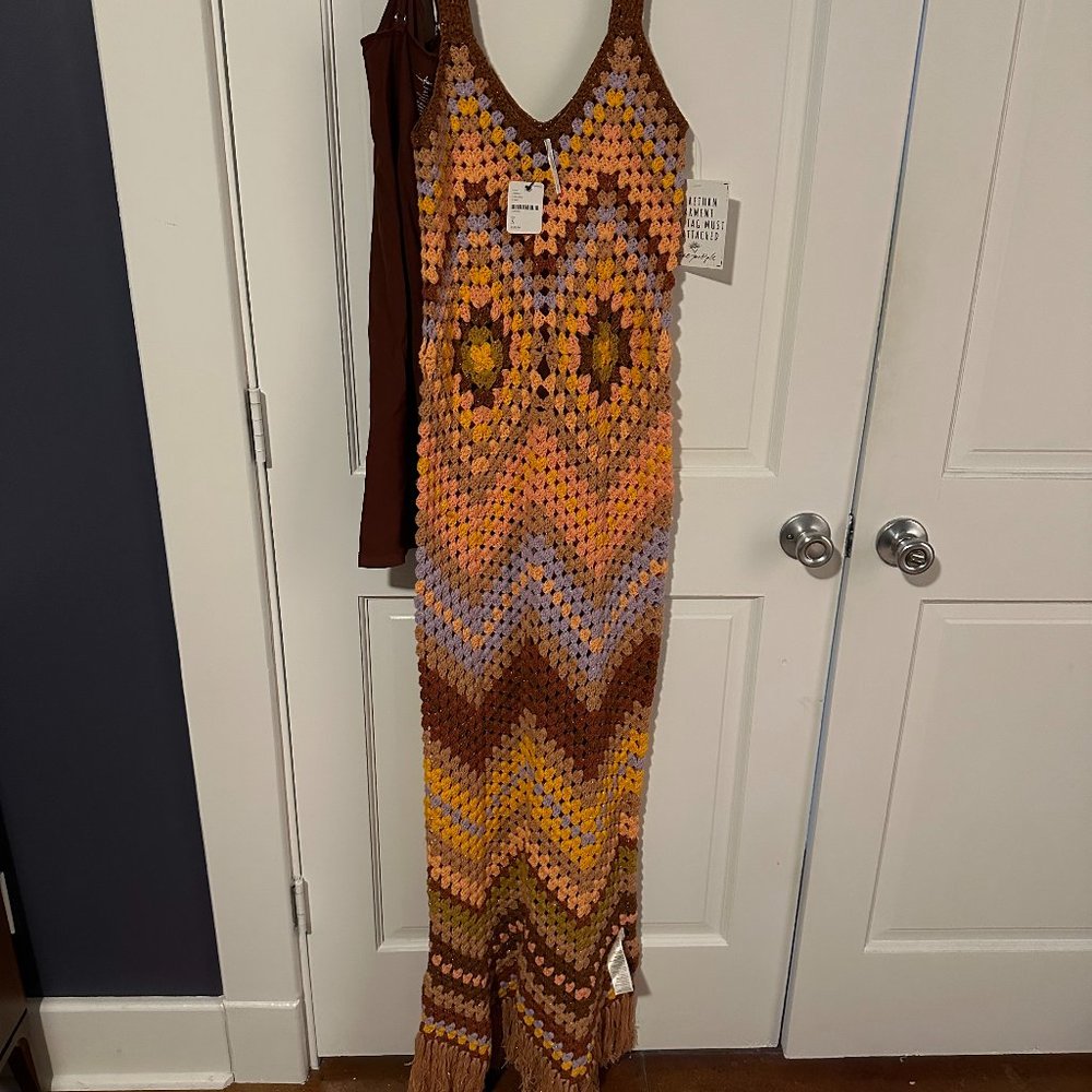 Free People Brown Multi Crochet Maxi Dress